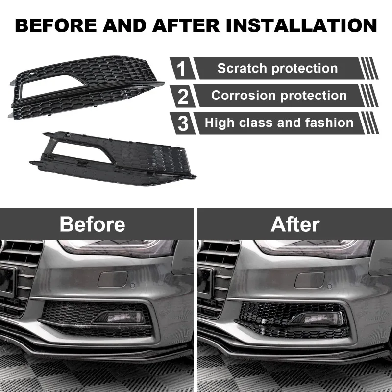 

Комплект из 2-х передних решеток бампера с противотуманными фарами для Audi S4 A4 S Line Sport 2013-2015, артикулы 8K0807681L, 8K0807682M