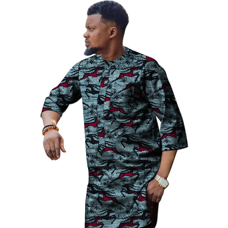 Nigerian Fashion Men's Shirt 3/4 Sleeve Ankara Tops Tailor Design Made Male African Wedding Party Wear