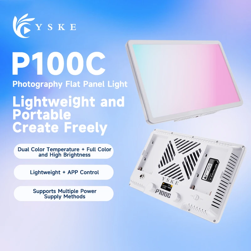 YSKE 100 واط لوحة مسطحة RGB الفيديو الضوئي CRI 96 + إضاءة التصوير الفوتوغرافي مع حقيبة حمل والناشر لإنشاء محتوى الاستوديو