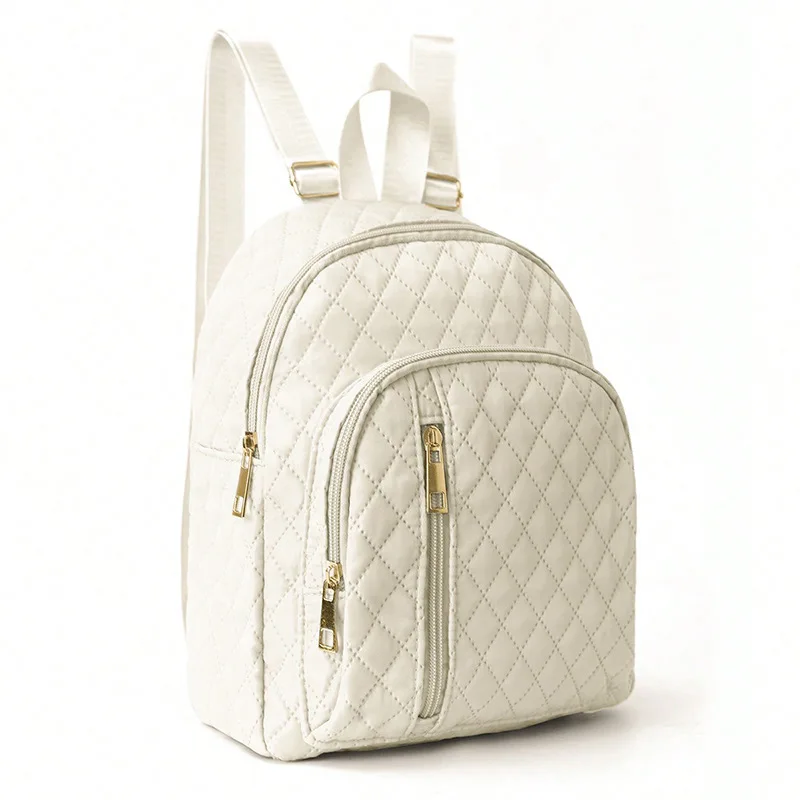 Minimalist Fashion Basic Commuter Quilted Solid Color Backpack Lightweight Large Capacity Adjustable Strap Backpack School Bag