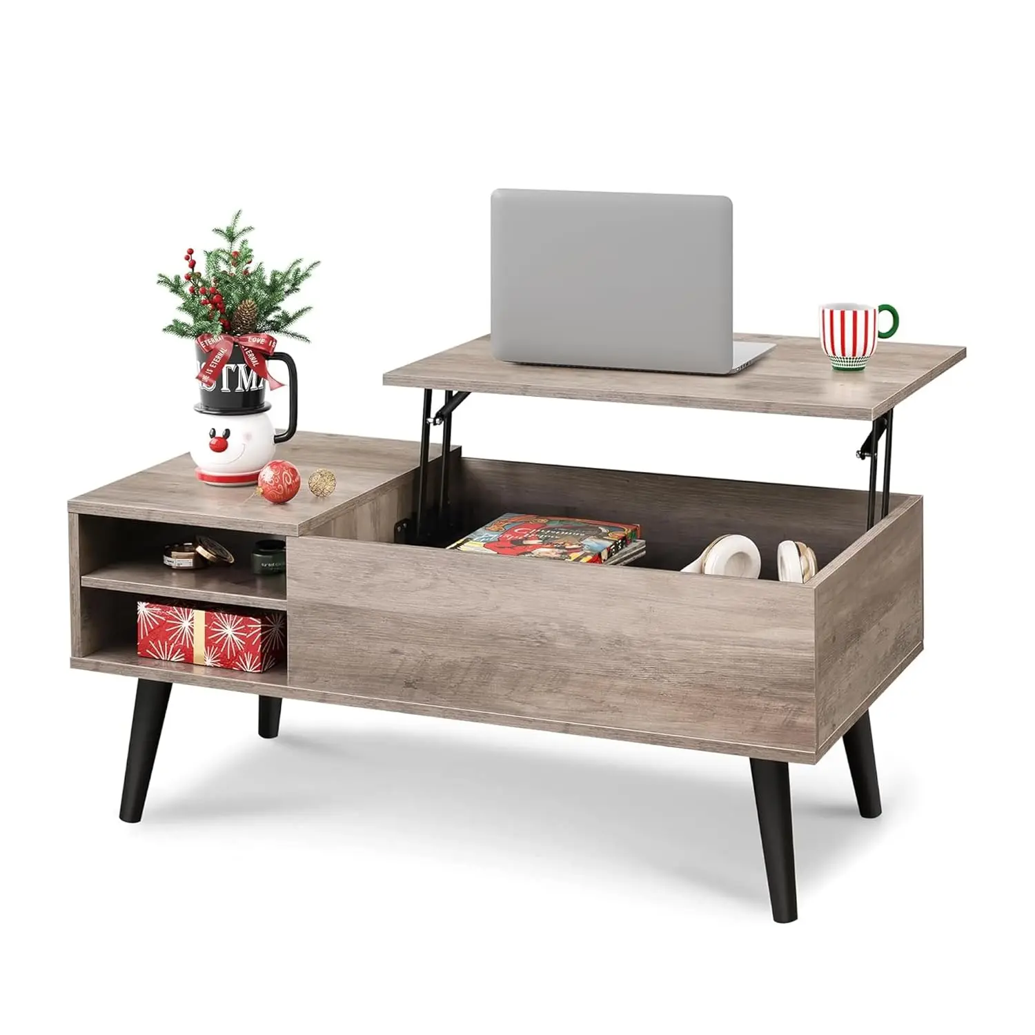 

Lift Top Coffee Table Storage Compartment Adjustable Shelf Mid Century Modern Living Room Small Apartment Greige Customized