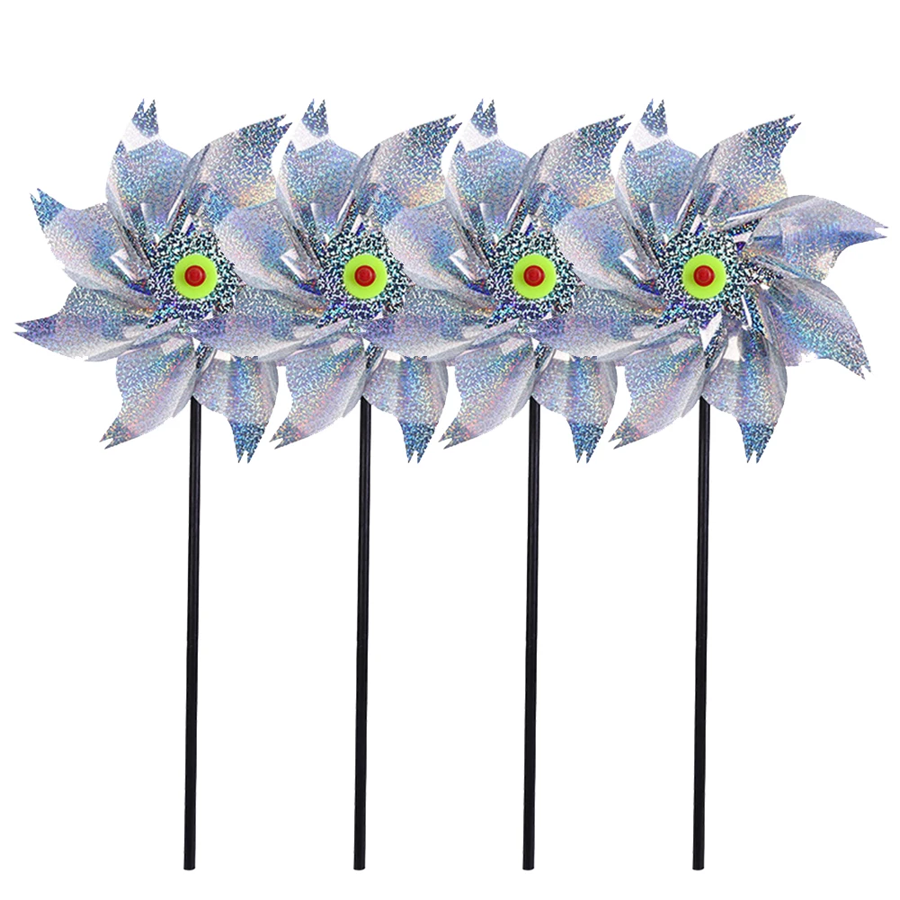 4pcs Bird Repellent Windmill 24cm Silver Windmillfarmland Manor Use8 Blade Rotating Windmilloutdoor Bird Repellent