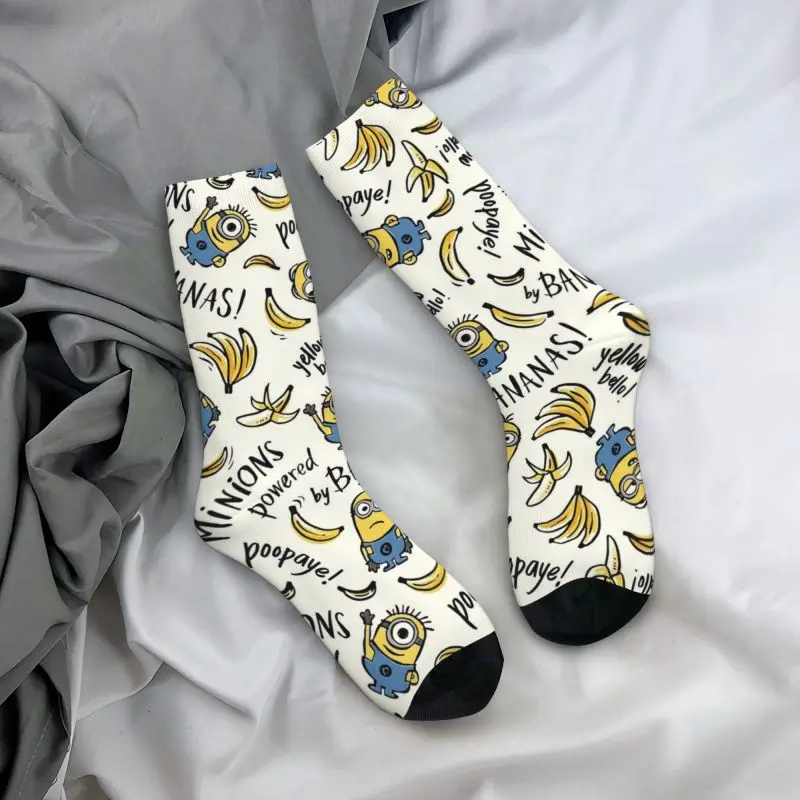 Custom Cool Print M- Minions Cartoon Socks for Women Men Stretchy Summer Autumn Winter M- Minions Bananas Crew Socks