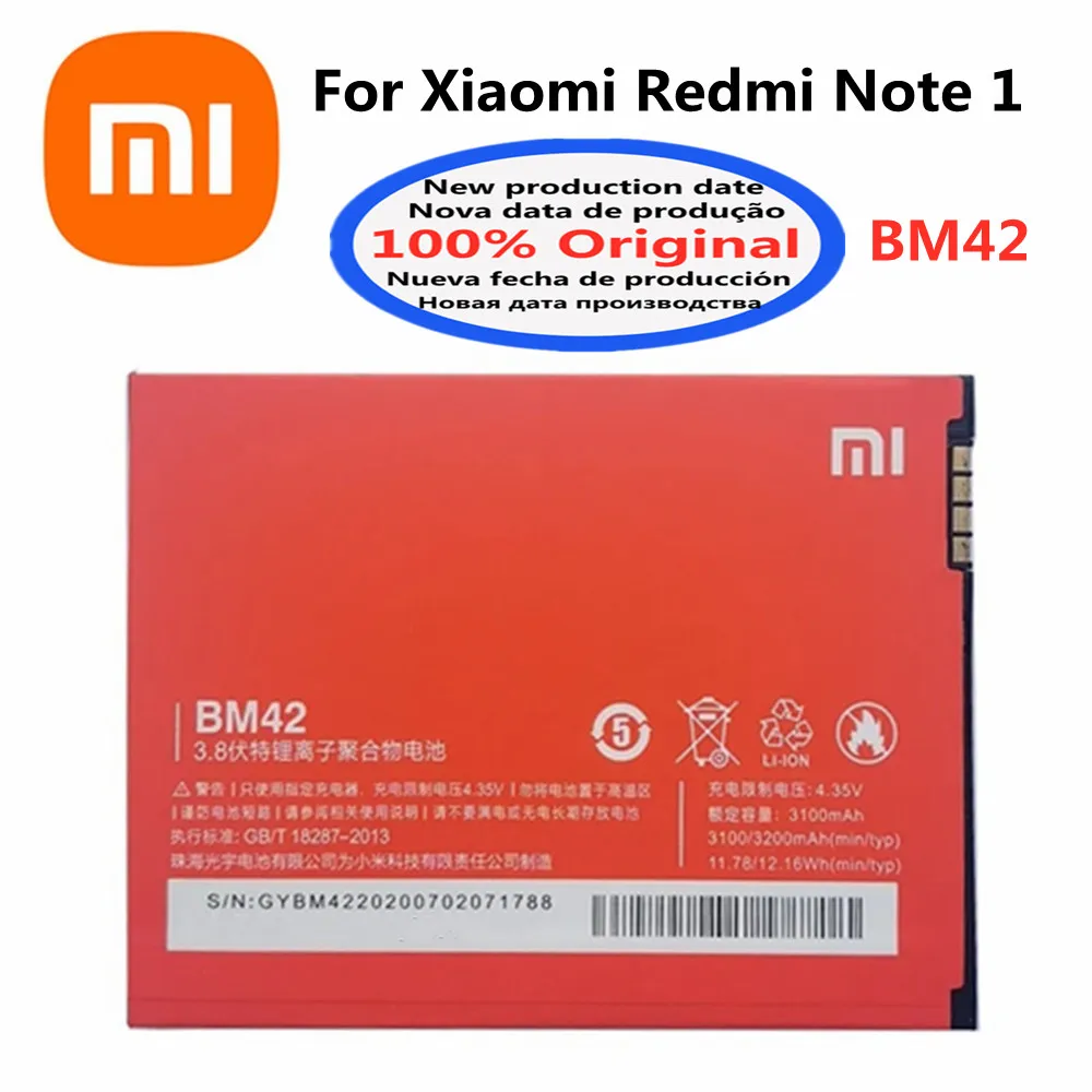 

BM42 100% Original Xiao mi Battery For Xiaomi Redmi Note 1 Note1 Mobile Phone Replacement Batteries 3200MHz Battery Bateria