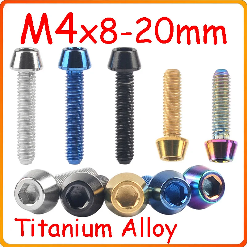 

M4 Titanium Bolt 8/12/15/20mm Allen Key Taper Head Screw Stem Bolt for Bicycle Motorcycle titanium Refit DIY Fastener