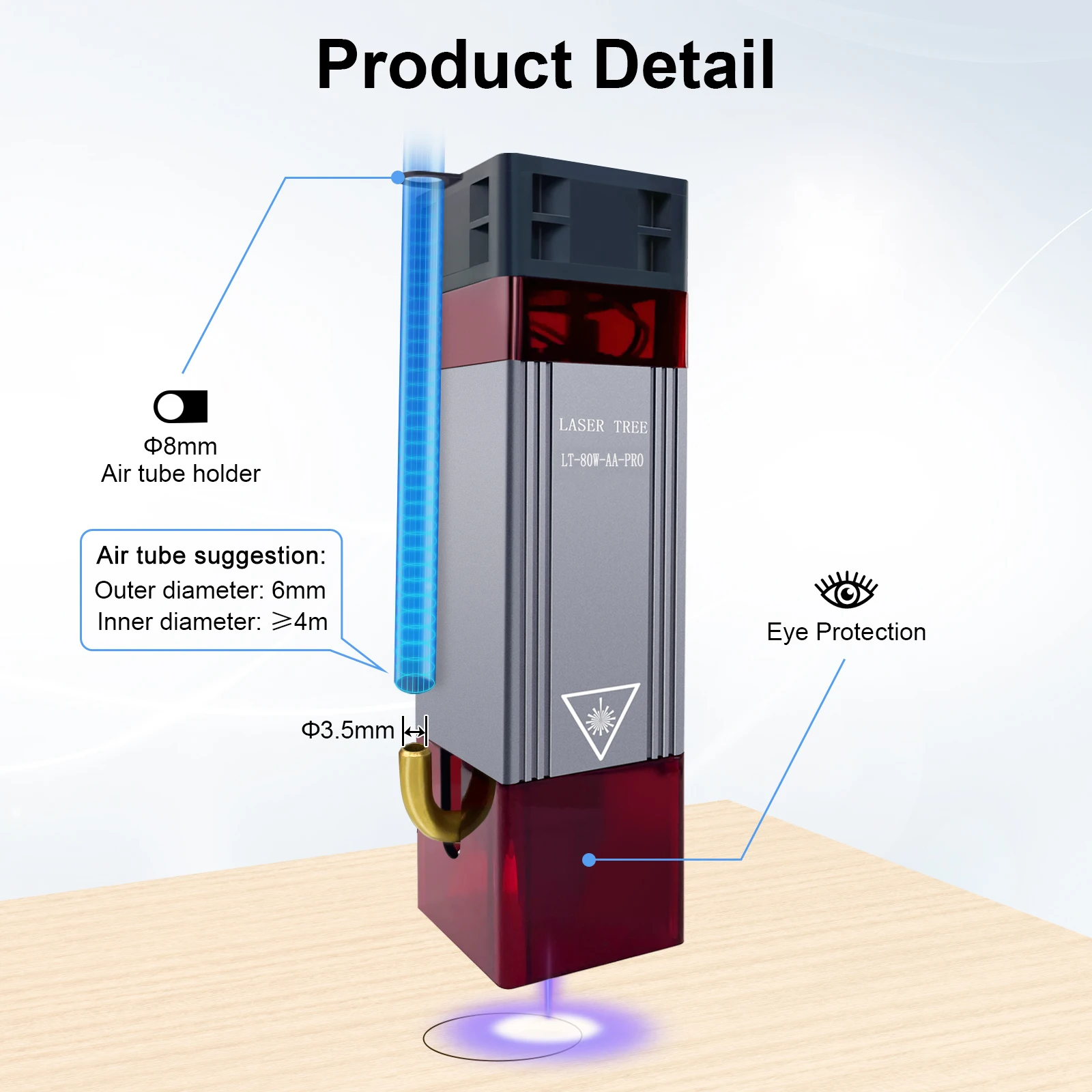 LASER TREE Laser Module 10W Optical Power Fixed Focus Laser Head With Air Assist for CNC Laser Engraver Cutting Wood DIY Tools