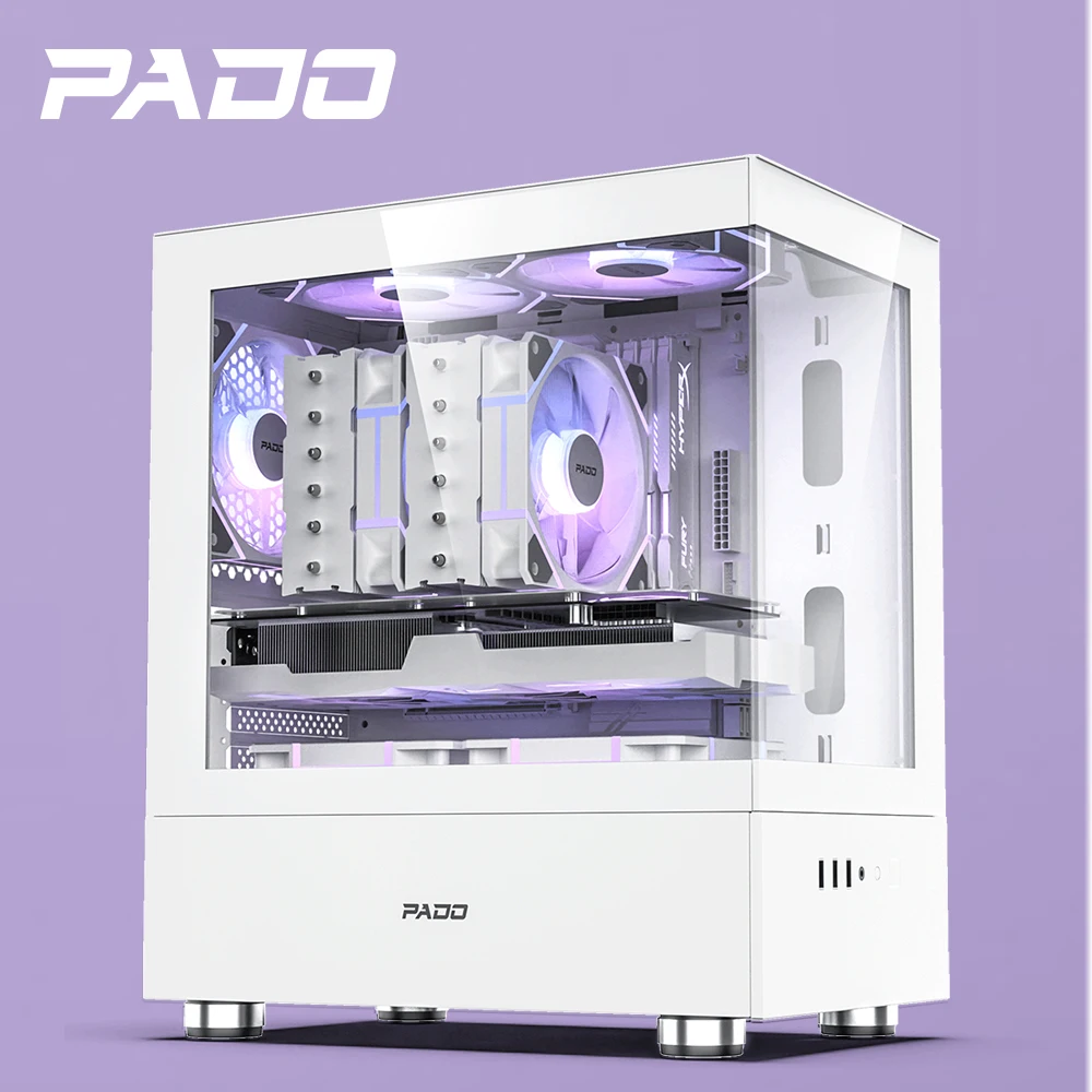 Padomini pc fall meerblick zimmer M-ATX desktop computer haupt chassis ohne a-säule doppelseitig gehärtetes glas gabinete gamer b