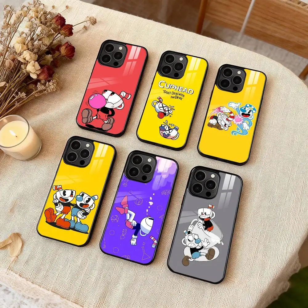 

Cute CupHead And MugMan Phone Case For iPhone 17 16 15 14 13 12 Pro Max Plus for Magsafe Mirror Wireless Magnetic Cover