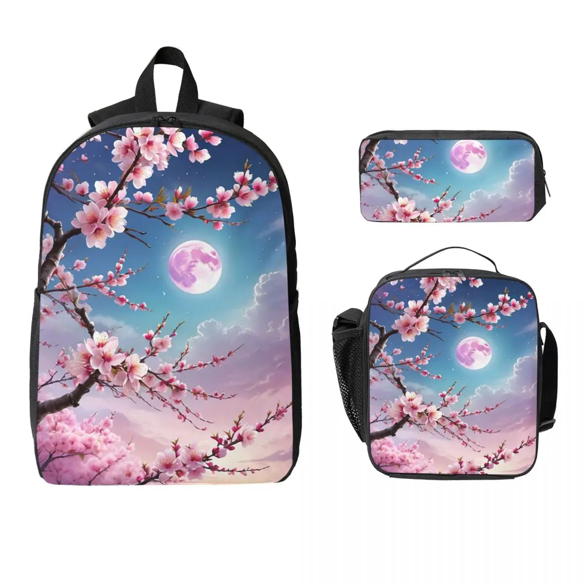 

Sakura Cherry Blossom Japanese Flowers Backpack Student Boys Girls BookBag School Bag 3ps Insulated Lunch Bag Pencil Case