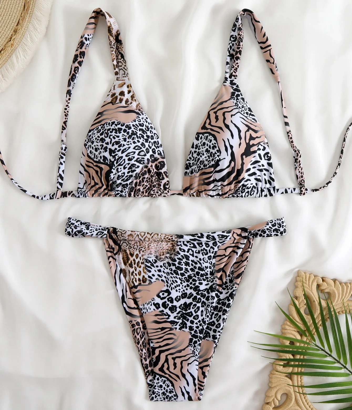 Sexy leopardo impressão triângulo conjunto de biquíni feminino biquini bandagem beachwear split maiô biquinis de mujer Куlvьник Ж бра 2025