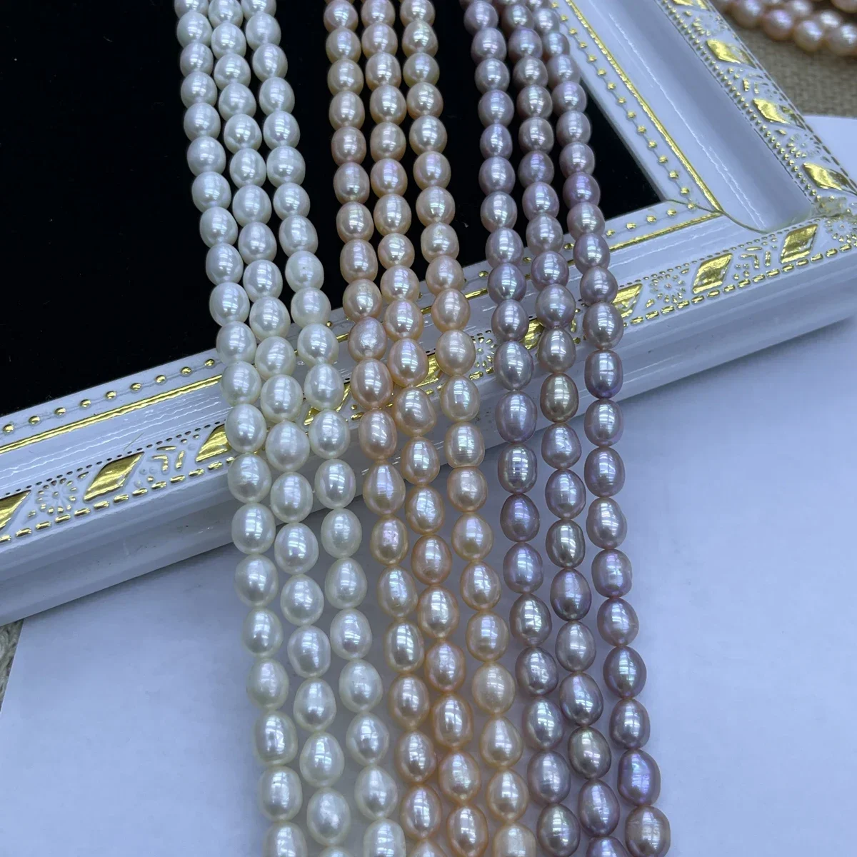 Natural Freshwater Pearl 6-7mmAAA Orange White Purple Fat Rice Bead Jewelry Make DIY Necklace Bracelet Accessories Gift Wedding