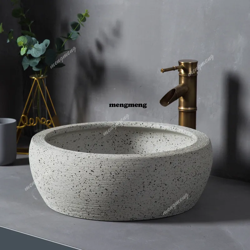 

Retro, countertop basin, household balcony pool, round face wash, single basin wash