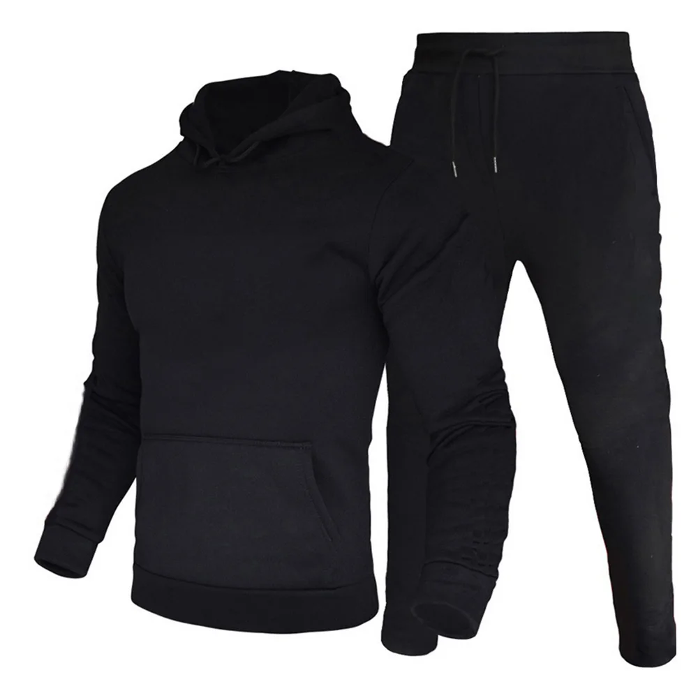 Men\'s Tracksuit Hooded Pullover + Sweatpants Sports Suit Casual Jogger Sportswear 2 Piece Male Fleece Streetwear Sets