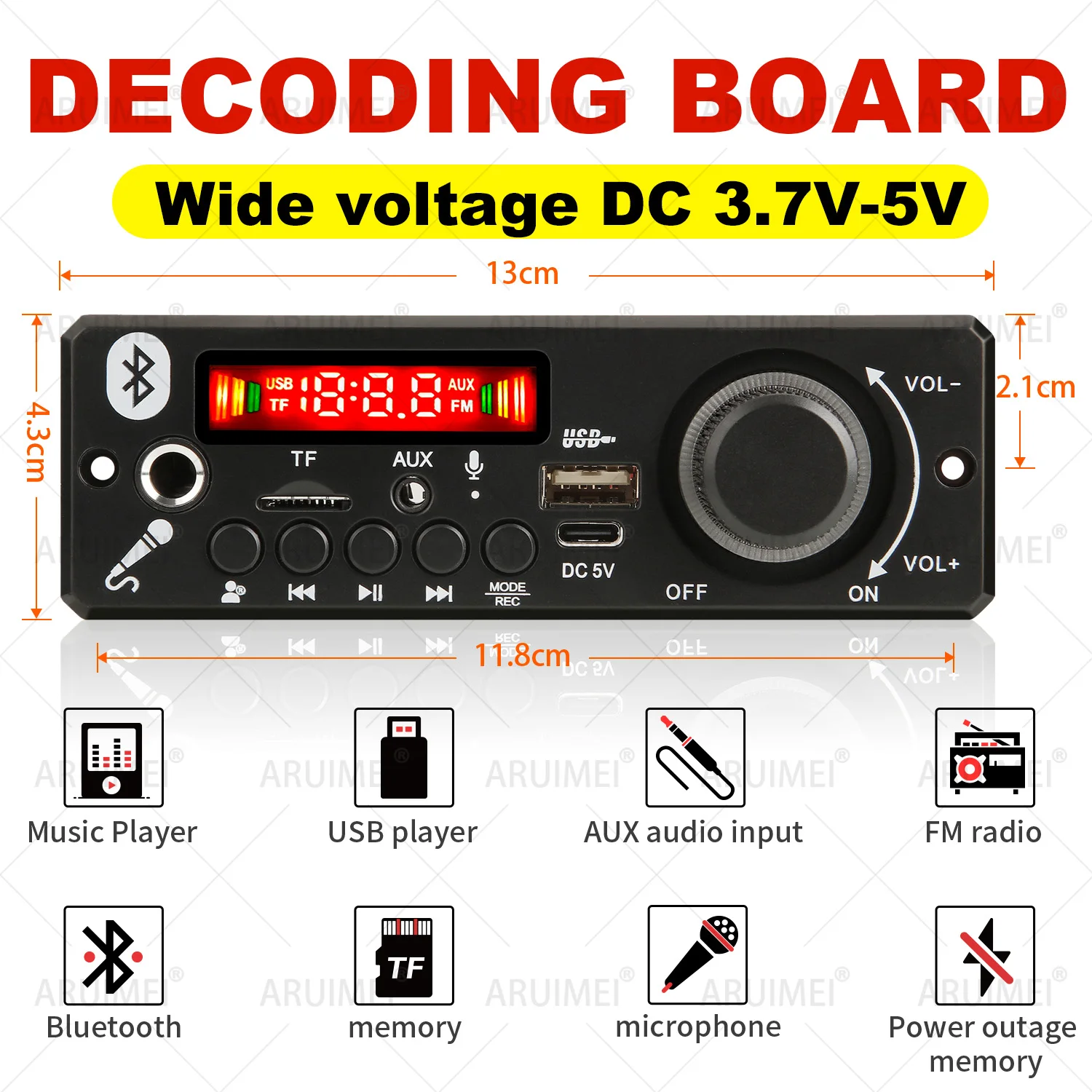 DC 5V Bluetooth 5.0 APE MP3 Decoder Board Handsfree  Wireless FM Radio MP3 Player USB AUX TF FM Radio for Car Speaker