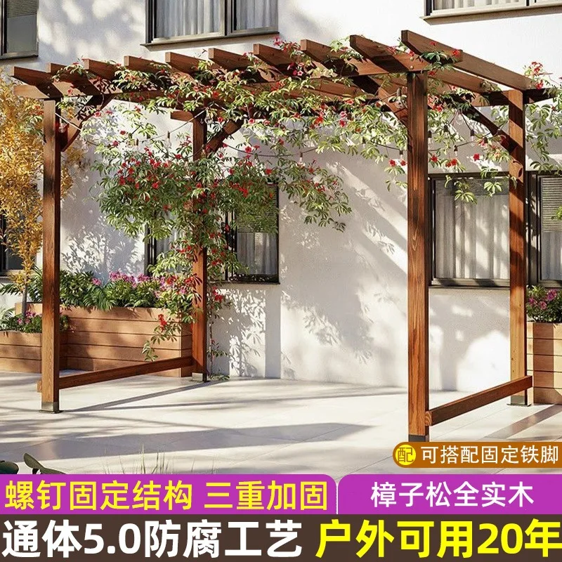 Outdoor floor-to-ceiling gazebo, grape stand, antique building, wooden courtyard, corridor frame, horticultural garden, sunshade