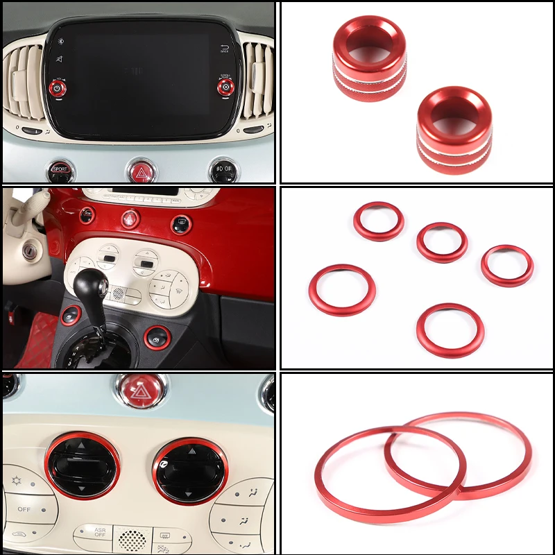 

For Fiat 500 Abarth 595 696 2010-2022 Aluminum Car Center Console Air Conditioning Knob Decorative Ring, Volume Adjustment Ring