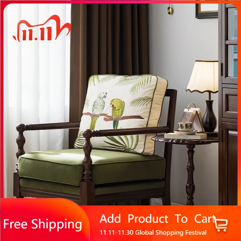 

American Single Living Room Chairs Balcony Solid Wood Leather Designer Living Room Chairs Modern Bedroom Silla Nordica Furniture