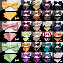 Hi-Tie Silk Pre-tied Men's Bow Tie Hanky Cufflinks Set Bowtie Male Jacquard Solid Paisley Floral Wedding Business High Quality