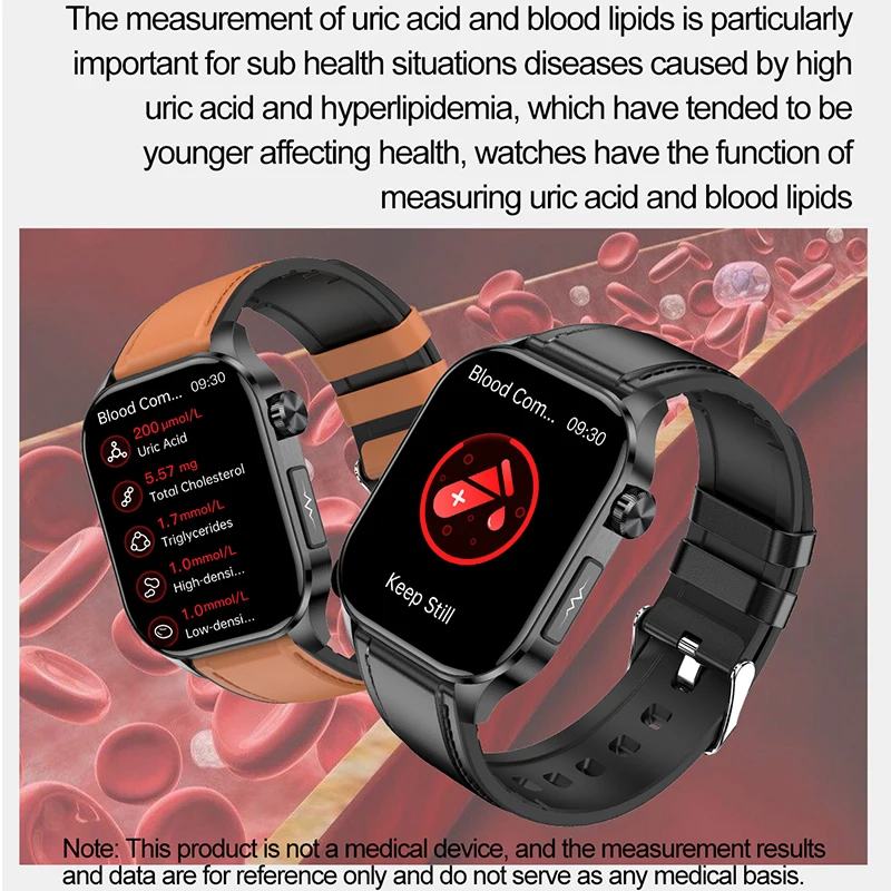 New Blood Glucose Health Smartwatch Men ECGPPG Blood Pressure Lipids Uric Acid IP67 Waterproof Sport Bluetooth Call Smart Watch