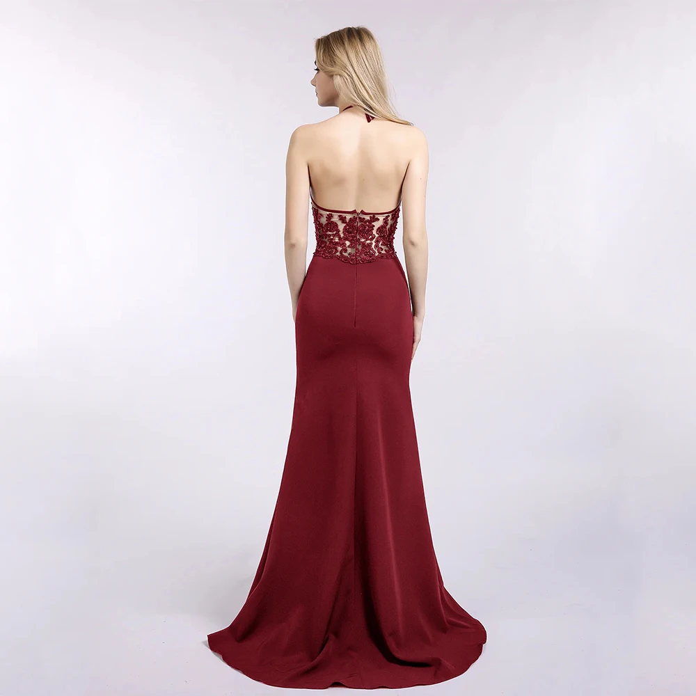 فستان فساتين سهرة أنيقة من الجيرسيه بطول الأرض ورقبة دائرية بدون أكمام للحفلات الراقصة مطرز فيستدوس دي فييستا حسب الطلب