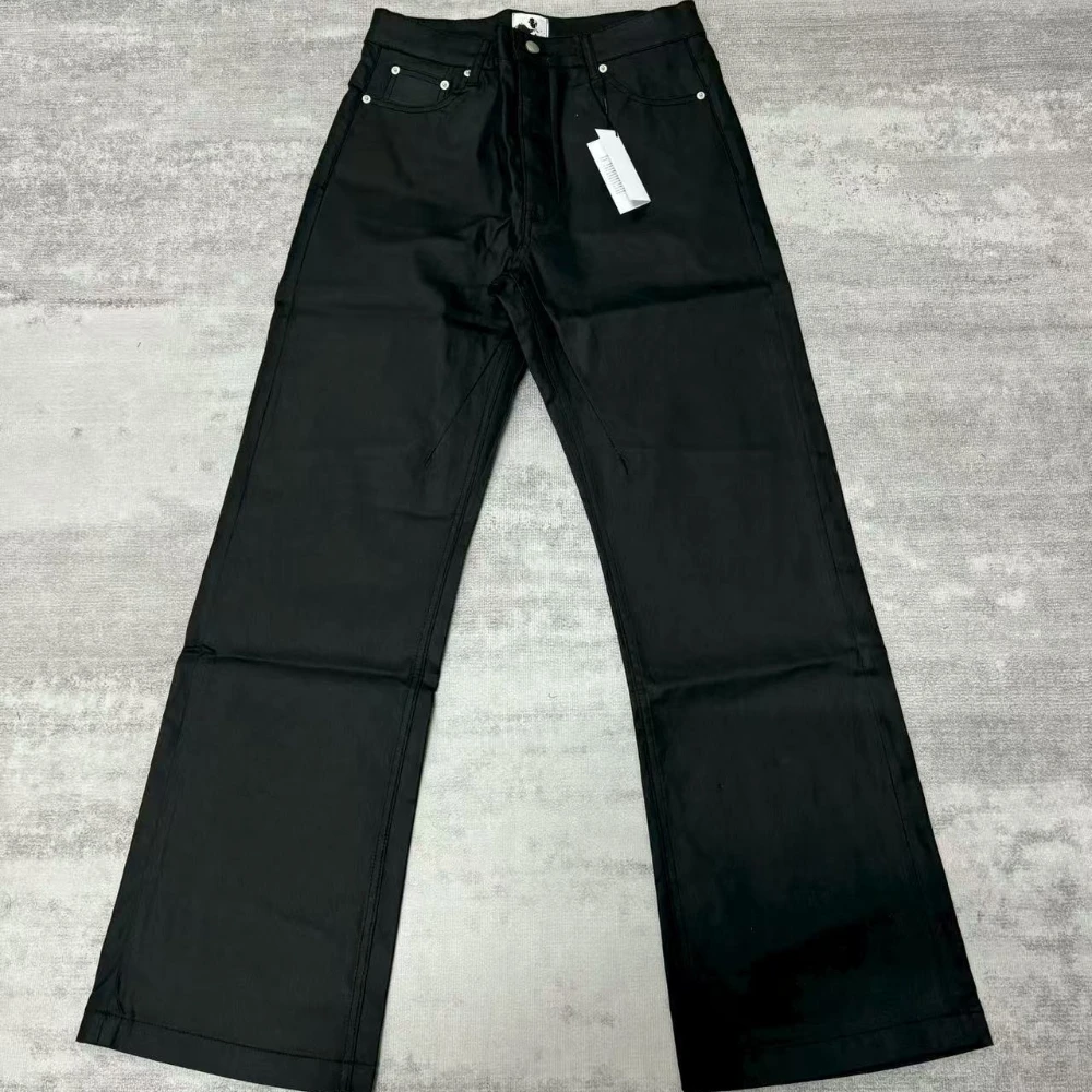 

Rick RO Dark Style Solid Coated Waxed Loose Straight Fit Workwear Jeans - Trendy Men's Pants