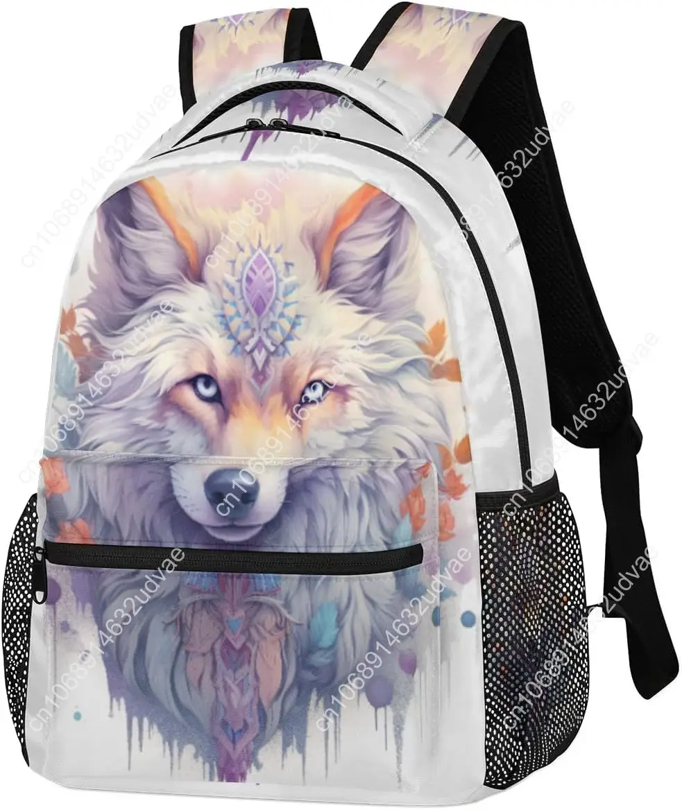 Wolf Backpacks Watercolor Ethnic Wolf Laptop Backpack Water Resistant College School Bookbag Computer Bag Travel Hiking