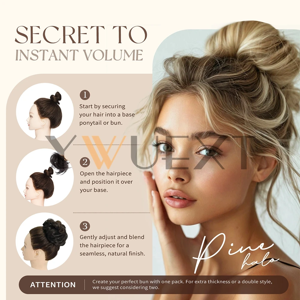 كعكة الشعر البشري ذيل حصان هيربيسي خصلات شعر برازيلية كعكة Scrunchies Updos دونات Chignon وصلات شعر بشري للنساء #5