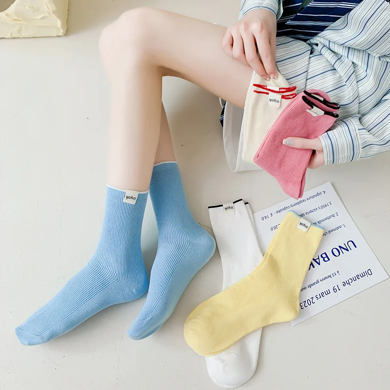 

Kave Minimalist Trendy Solid Color Casual Socks for Women Japanese Ins Stacking Socks Breathable Sweet Medium Tube Socks