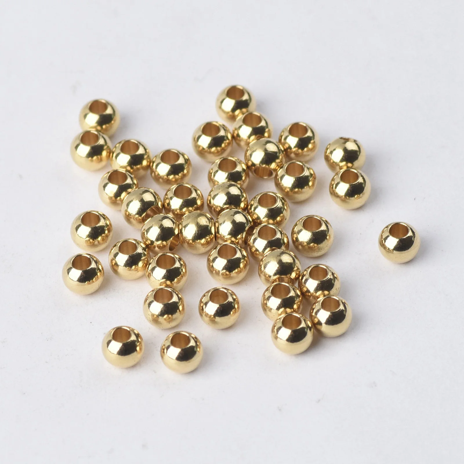 Cuentas espaciadoras sueltas para fabricación de joyas, Metal de latón macizo redondo, Color dorado claro, 4mm, 5mm, 6mm, 8mm, 10mm, 12mm, 14mm,