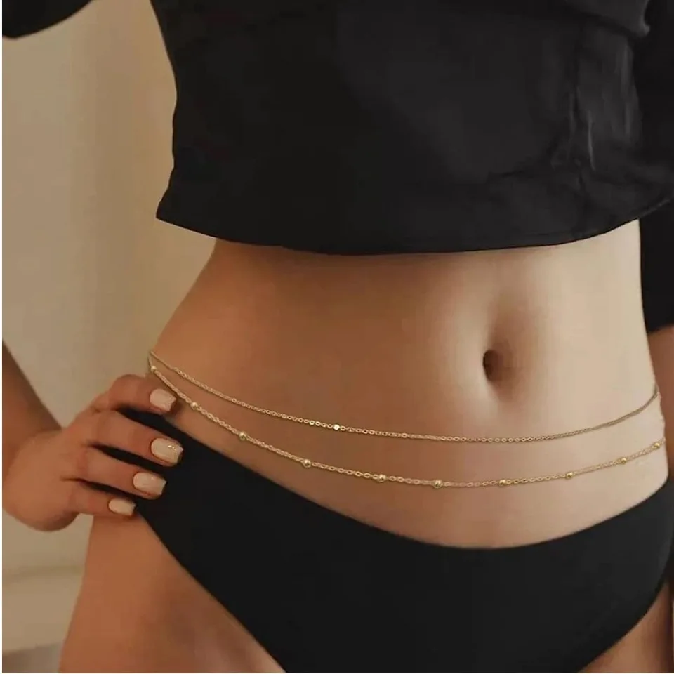 

HipHop Double Layers Belly Chains Women Y2K Gold Color Beach Bikini Waist Body Chain Jewelry Elegance Versatile Acessories