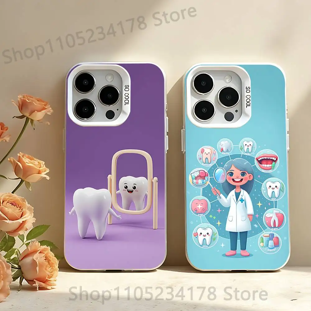 

Cartoon Teeth Dentist Phone Case For iPhone 12,16,17,14,13,15,11,Pro,XS,Max,Plus,Mini,SE4,E White Matte Shockproof Cover