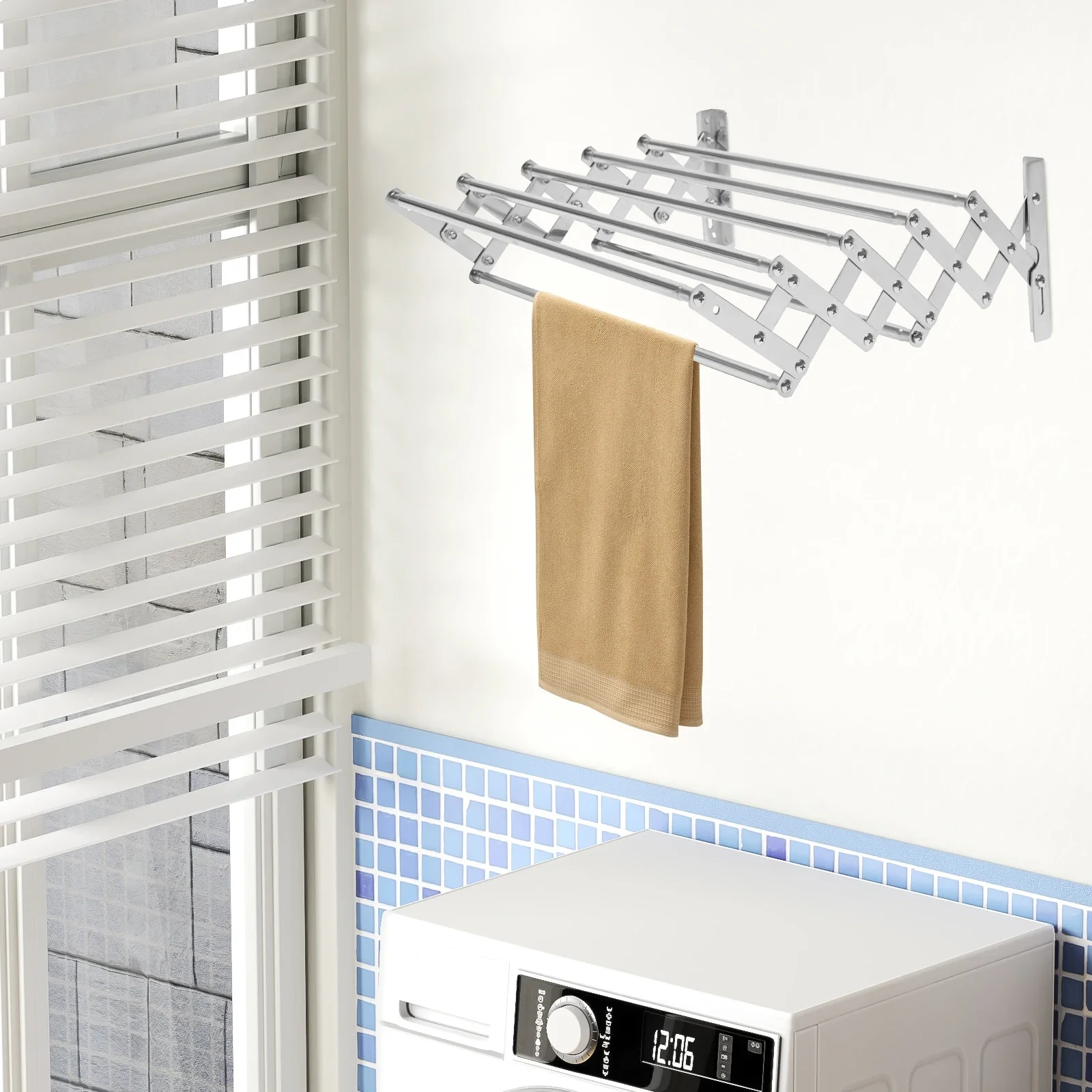 

Wall Mounted Clothes Drying Rack Shelf Folding Dryer Hanger Stainless Steel Foldable, Drying Rack Wall w/5-Rods For Laundry Room