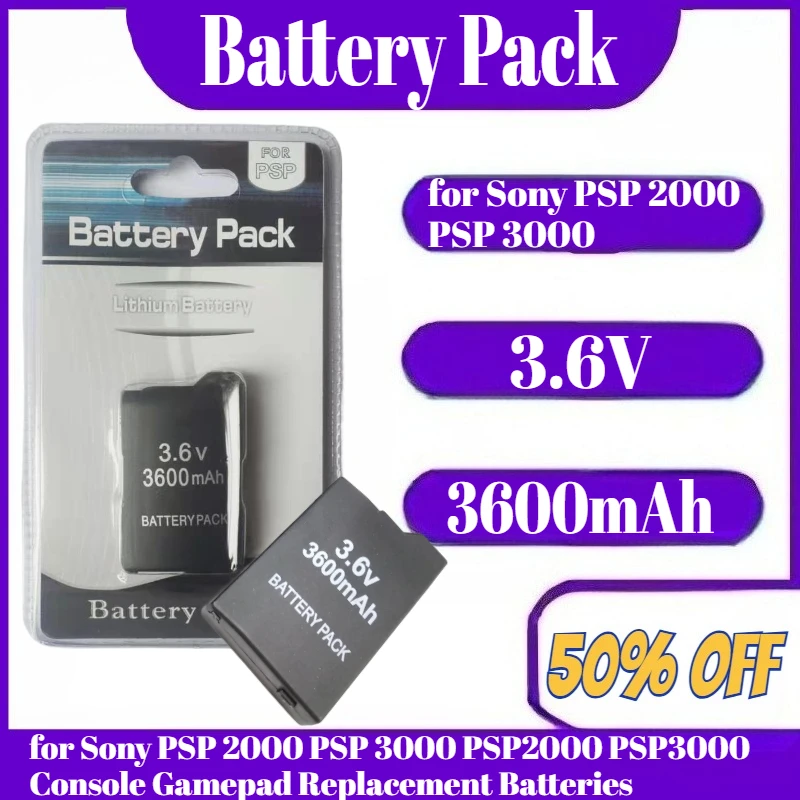 

3600mAh 3.6V Rechargeable Li-ion Battery Pack for Sony PSP 2000 PSP 3000 PSP2000 PSP3000 Console Gamepad Replacement Batteries