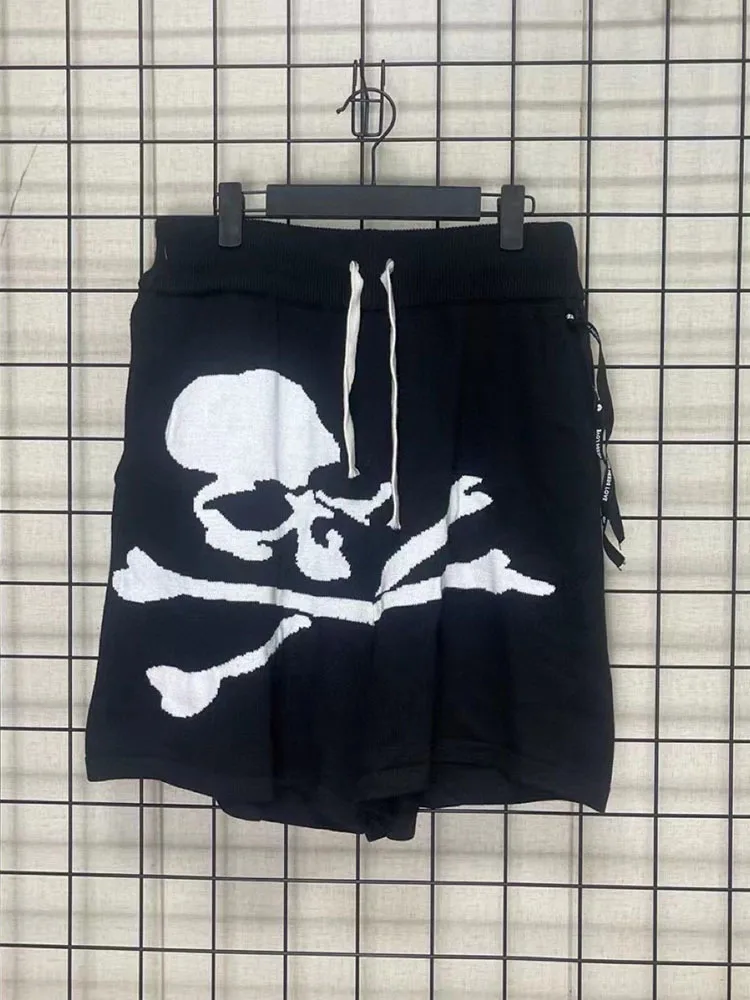 [BOMP] 2024 Autumn Men Dark High Street New Skull Shorts Knitted Five Quarter Pants For Men And Wearing Outside New Fashion