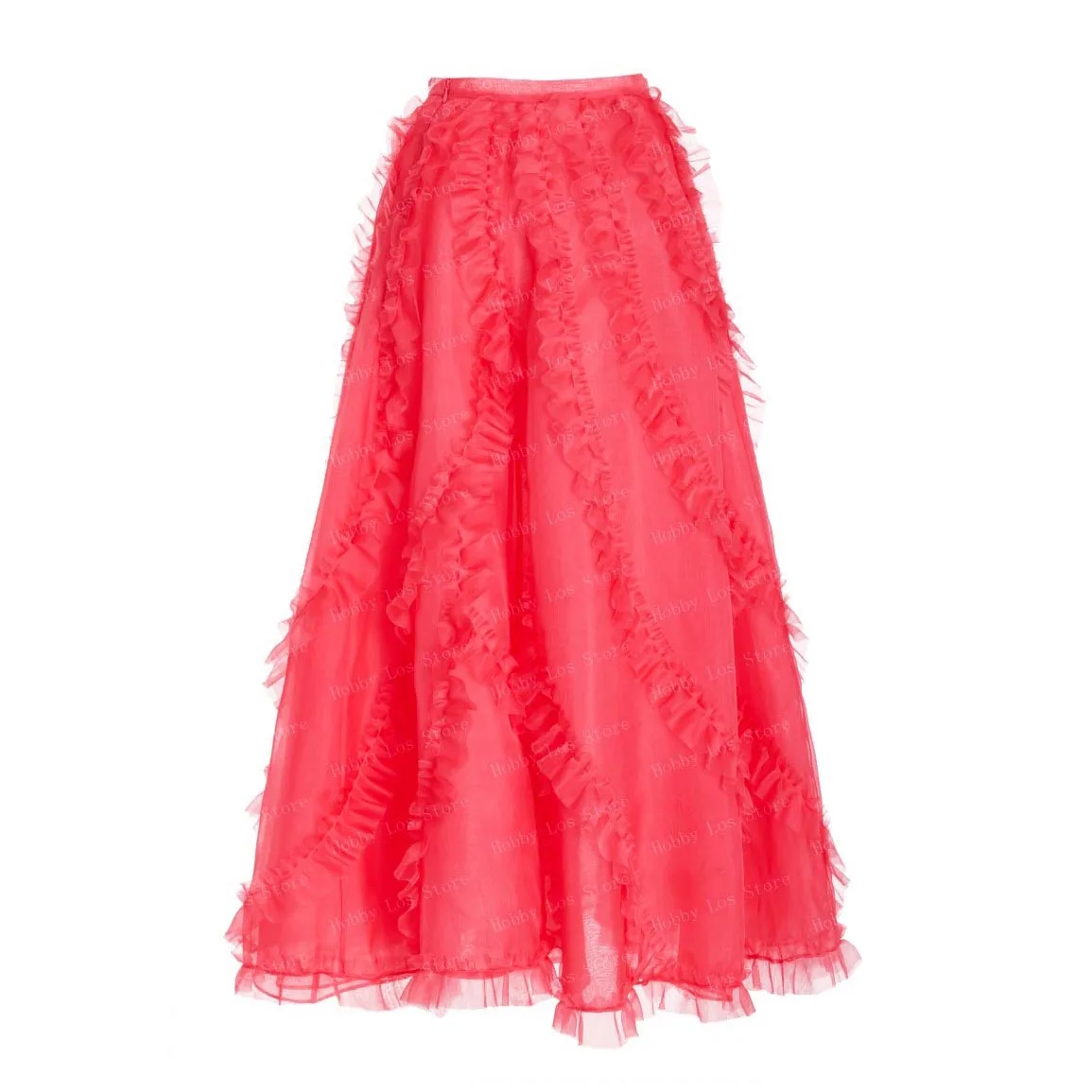 New Fashion Red A-line Chiffon Midi Length Party Skirt Latest Ruffles Ankle Length Woman Clothes Custom Made Organza Girls Skirt