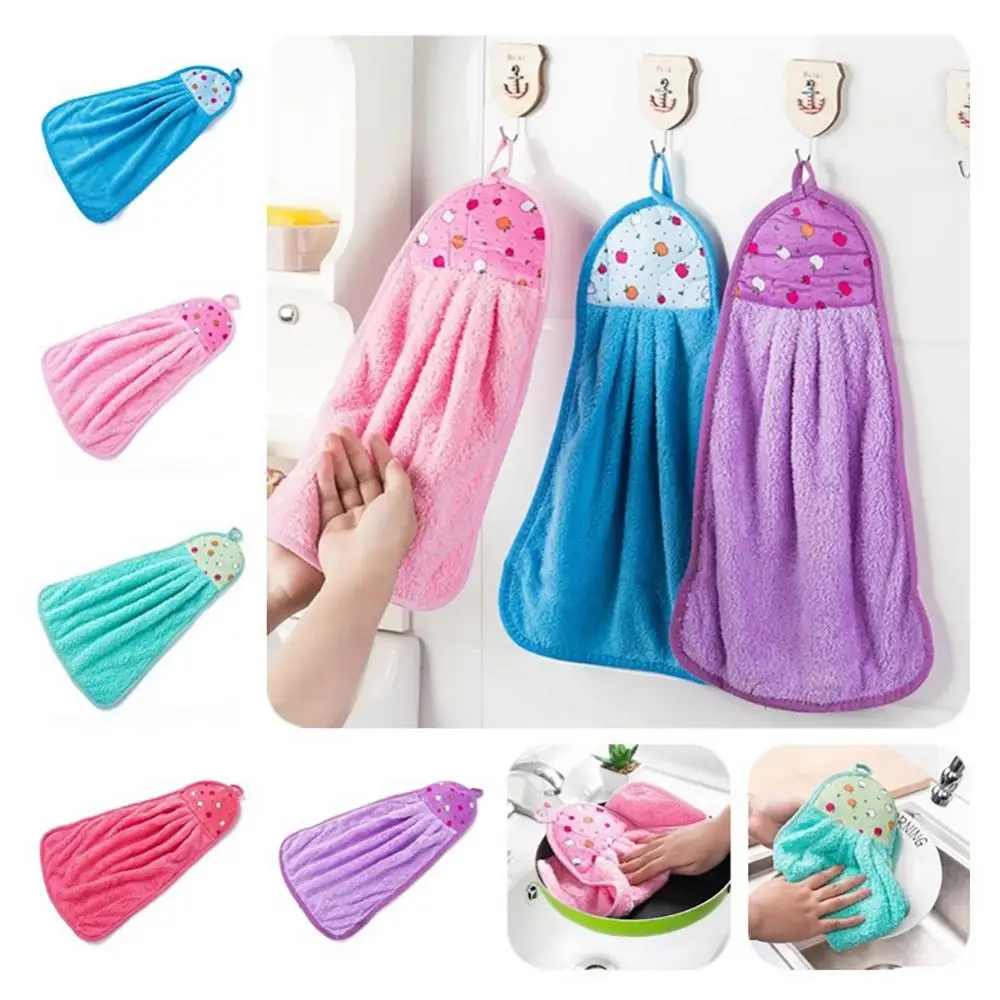 

Coral Velvet Bathroom Supplies Soft Hanging Hand Towel Thickened Absorbent Cloth Dishcloths Hanging Cloth Kitchen Cleaning Towel