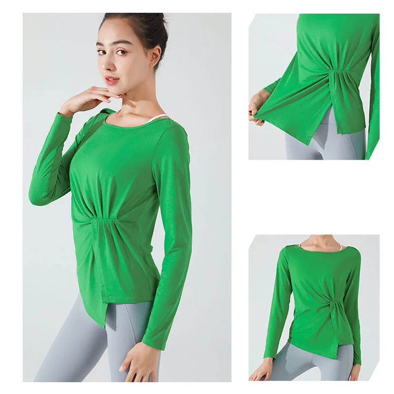 Stown Sportswear Long Sleeve Crop Top Gym Shirring Running Women Workout Tops Asymmetrical Sport Top Fitness Women