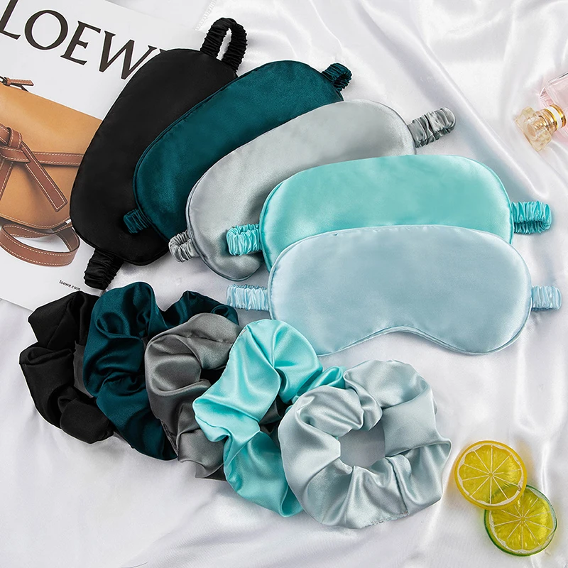 2Pcs/Set Women Imitated Silk Sleep Eye Mask Eye Patches Face Mask Eyeshade Blindfold Travel Rest Eye Cover Night Eyeshade