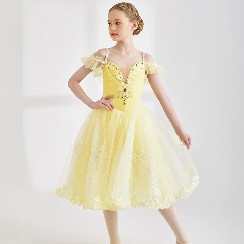 ขายร้อนเด็กผู้หญิงเด็กผู้หญิงผู้ใหญ่สวมใส่สีเหลืองบัลเล่ต์ Tutu เครื่องแต่งกาย