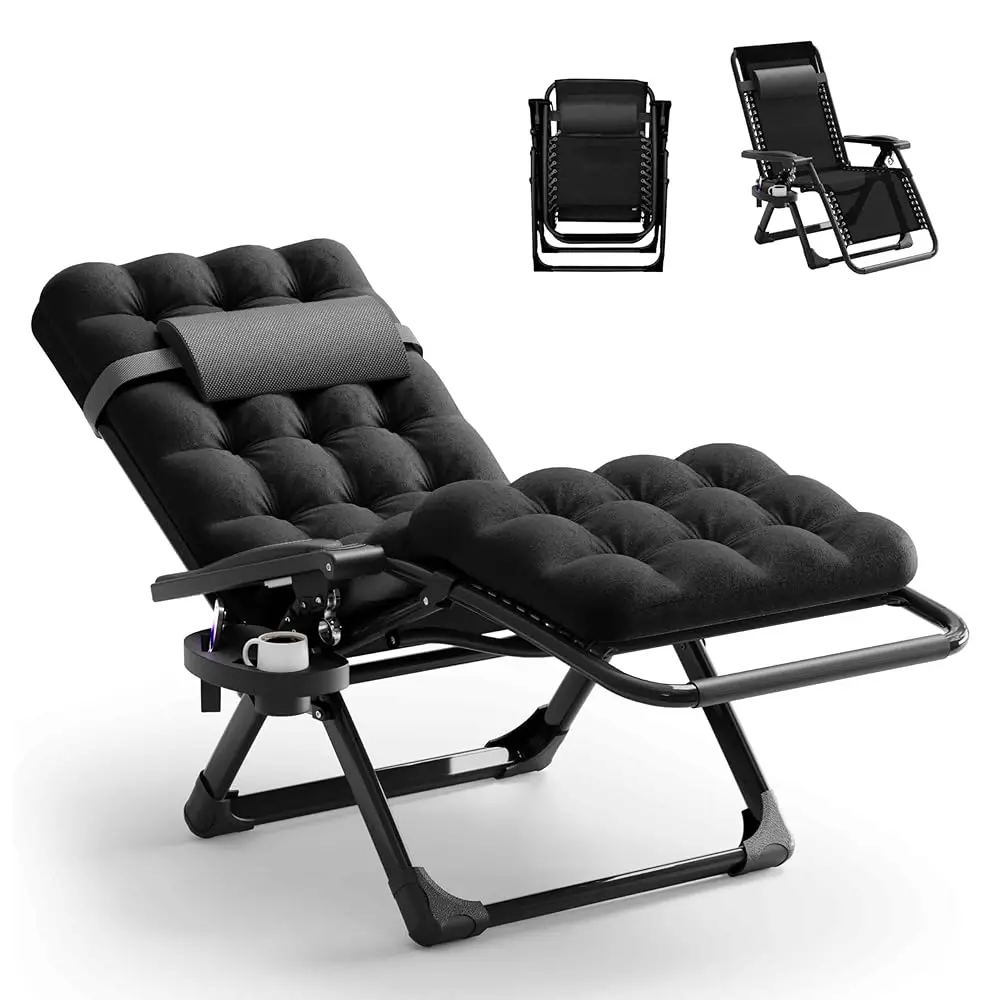

Zero Gravity Lounge Chair, Anti Gravity Lounger W/Removable Extra Thi Cushion, Upgraded Lo And Cup Holder, Folding Reclining