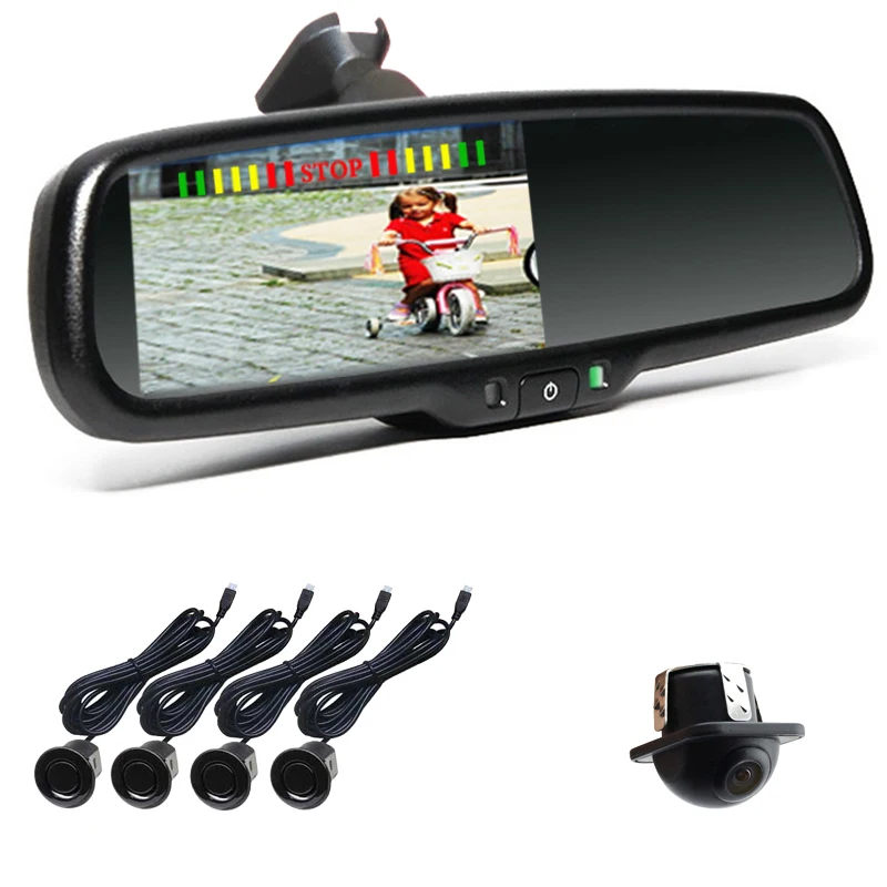 Colorful Data Parking System 2000cd/m2 4.3 Inch Monitor Car Rearview Mirror Reverse Parking Sensor Backup Camera