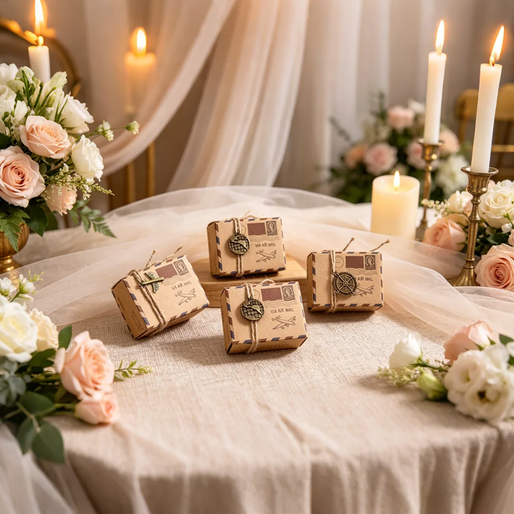 25 pcs Event Souvenirs Boxes Kraft Travel Theme Air Mail Wedding Favor Gift Box Candy Pack Festive Party Supplies caja de regalo