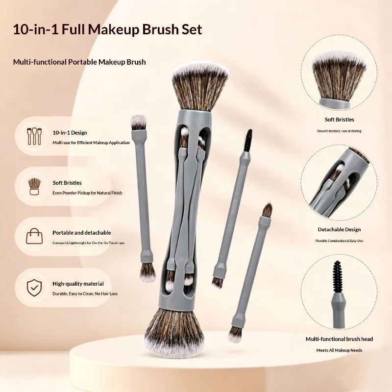 Professional Magnetic 10 in 1 Transformable Makeup Brush Set High Coverage Eyeshadow Concealer Multifunctional Beauty Tool