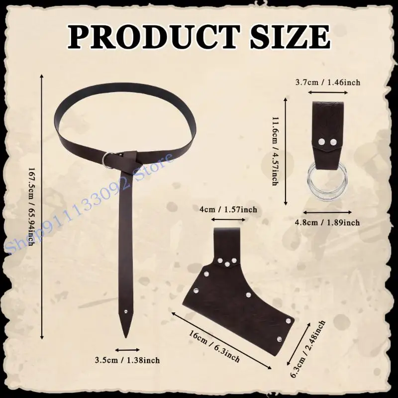 H9ED عصر النهضة زي الفايكنج زي الاكسسوارات القرون الوسطى القراصنة حزام جلد السيوف الضفادع تأثيري أزياء الهالوين