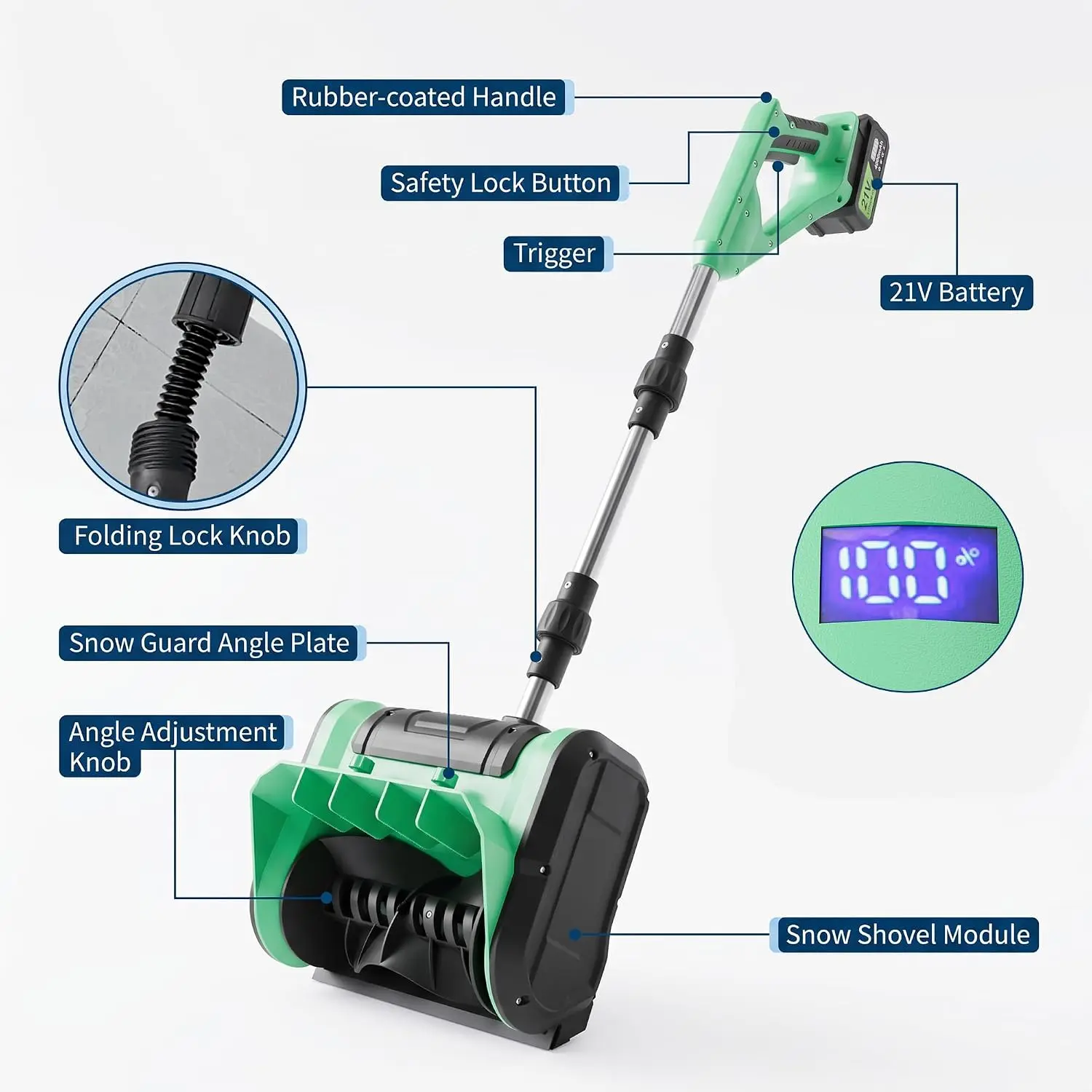 21V Cordless Snow Shovel, 900W Brushless Motor, 12.2-Inch Clearing Width, Includes 2 Batteries & Power Indicator, 7.72 Lb Lightweight Design with Adjustable Handle & Chute for Sidewalks, Steps & Patios