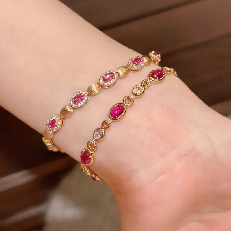 Creative inlaid ruby bracelet for women exquisite and High quality glossy and fashionable oval brushed bangles wedding jewelry