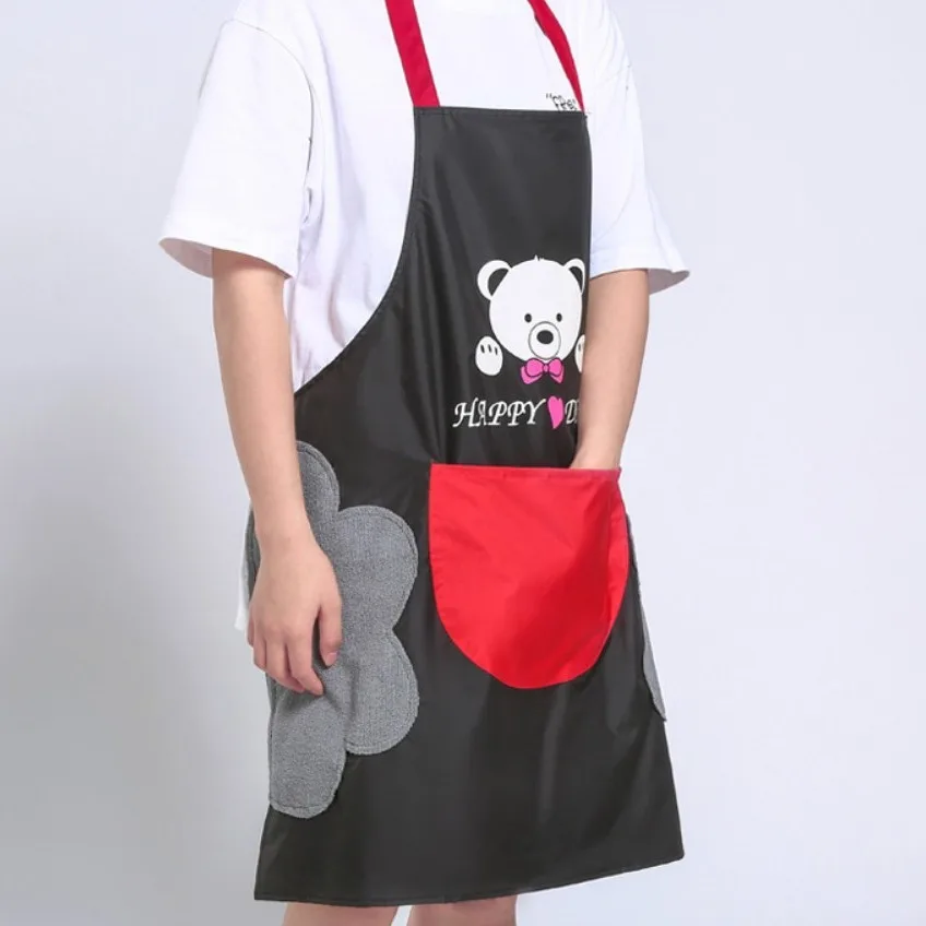 

Фартук для рук, водонепроницаемое пятно, домашняя кухня, кулинария на талии, корейский креативный милый медведь, висящее полотенце на шею, фартук с нарукавниками