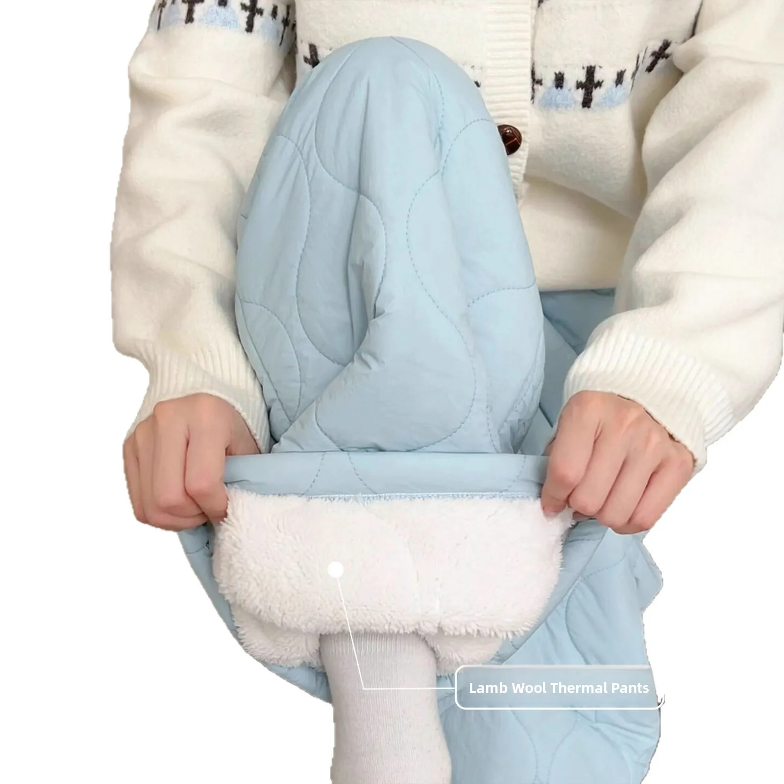 الأزرق لامب المخملية صوف مبطن عادية بنطال ذو قصة أرجل واسعة المرأة الخريف الشتاء نمط جديد دافئ مريح المرقعة أفخم بنطلون #5