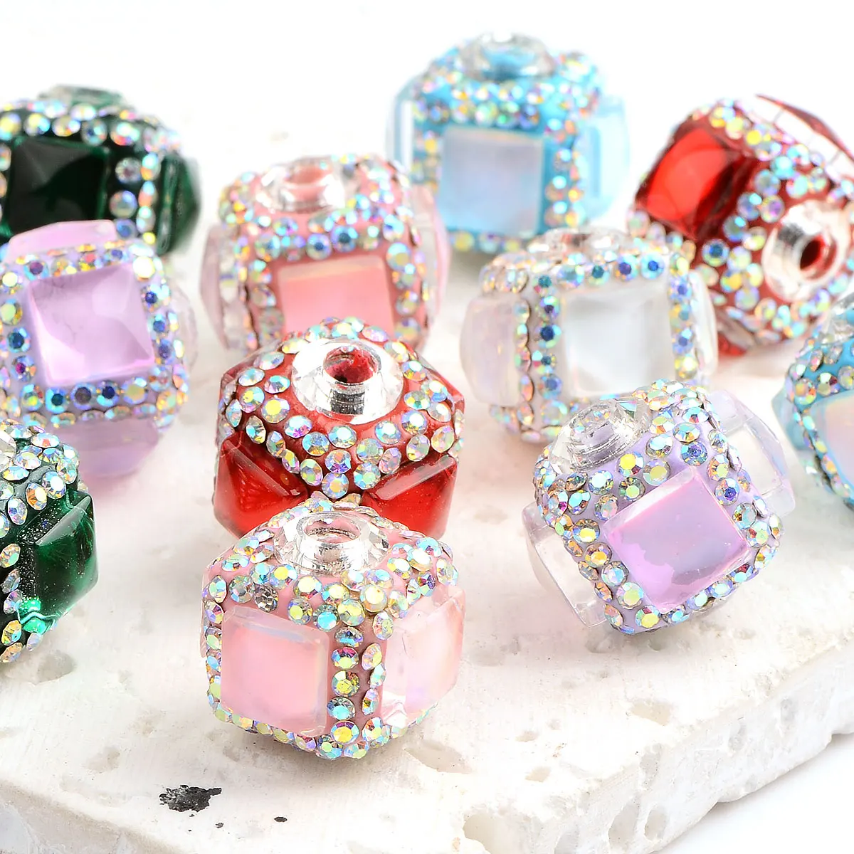 2 см, 3 шт., разные цвета, модные вставки, стразы, квадратная форма, акриловые бусины для DIY, брелок, браслет, брелок, аксессуары