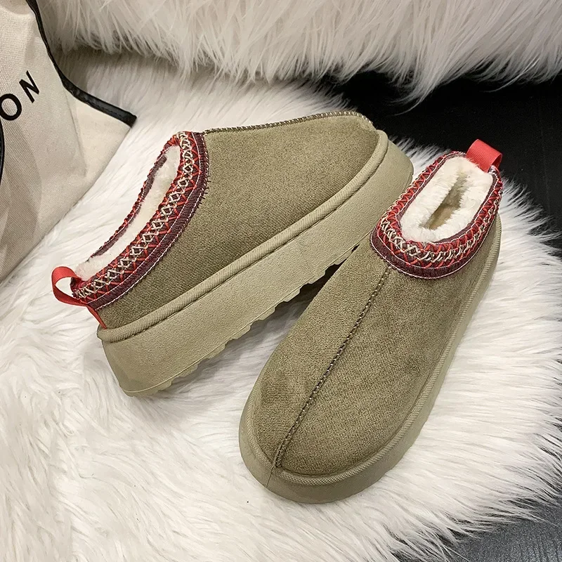 Snow Boots for Women Winter New Cashmere Warm Thick Soles Without Heel-covered Hair Half Slipper Cotton Shoes for Women